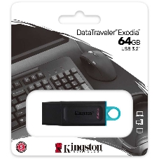 Флешка USB Kingston DataTraveler Exodia (DTX/64GB), 64Gb, USB 3.2 Gen 1, R/W 200/60, черный/бирюзовый