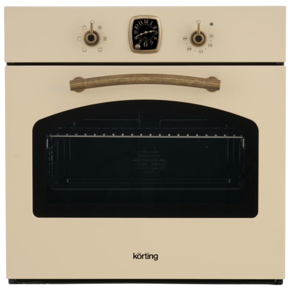 Встраиваемая электрическая духовка Korting OKB 460 RB / 59.8 х 59.5 x 56 см, 6 режимов нагрева, аналоговые часы в классическом стиле Frank Muller, таймер, слоновая кость+бронза