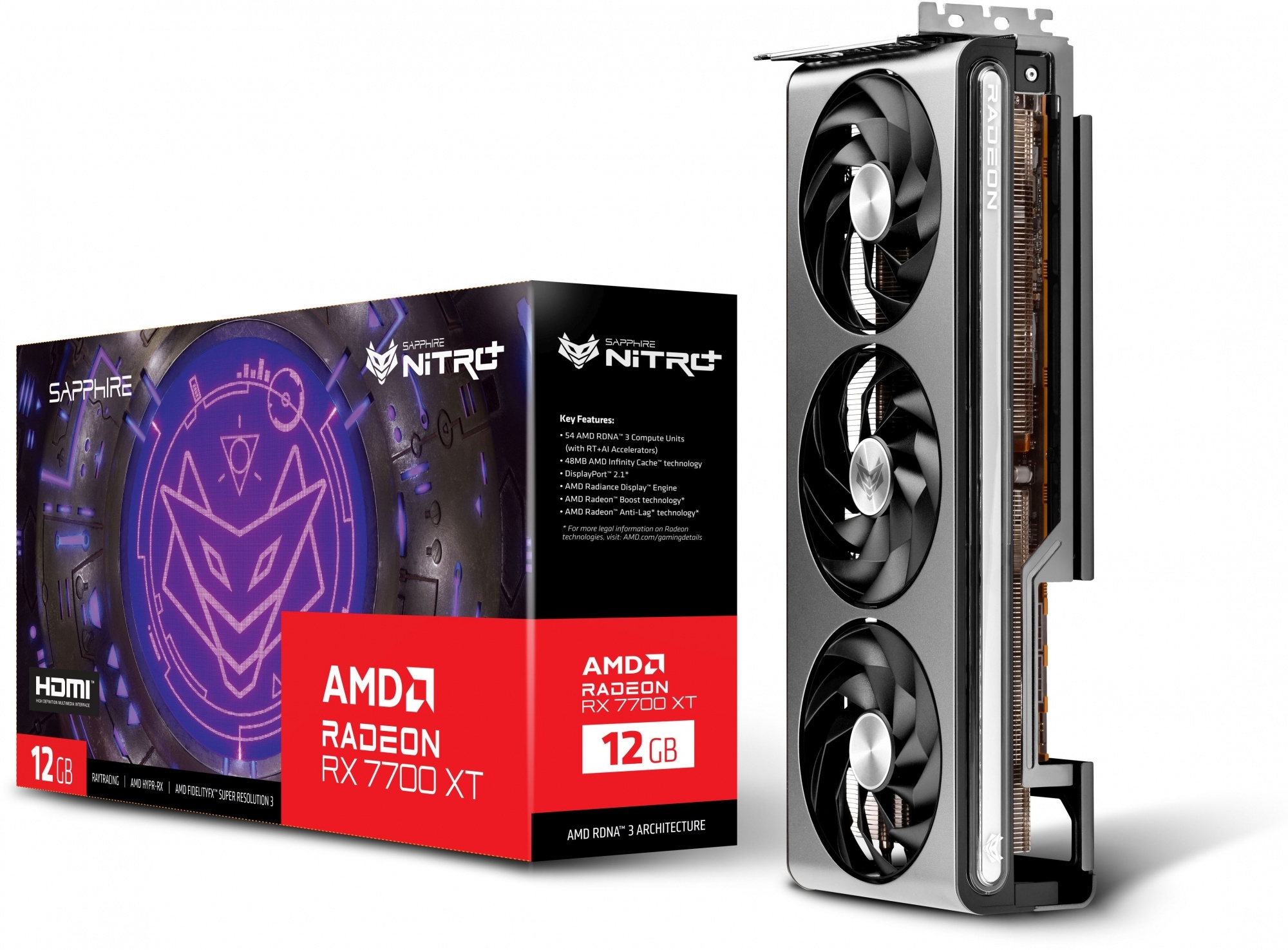 Видеокарта Sapphire PCI-E 4.0 11335-02-20G NITRO+ RX 7700 XT GAMING OC AMD Radeon RX 7700XT 12288Mb 192 GDDR6 2276/18000 HDMIx2 DPx2 HDCP Ret