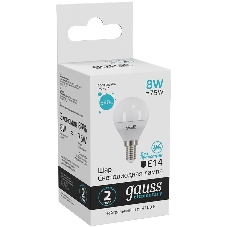 Лампа светодиодная LED Gauss 8Вт E14 220В 4100К Elementary шар 53128