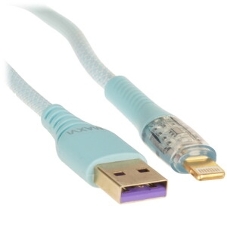 Кабель Maxvi MC-19L blue, USB-A - Lightning, 2.4A, LED ток макс. нагрузки 2.4А, макс. напряжение 5V; стандарт USB 2.0; длина кабеля 1.5м, нейлоновая оплетка, металлические корпуса разъемов,LED подсветка, цвет: синий