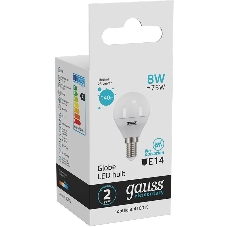 Лампа светодиодная LED Gauss 8Вт E14 220В 4100К Elementary шар 53128