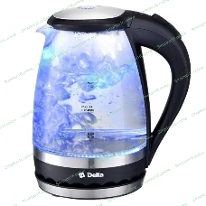 Чайник электрический Delta DL-1202 корпус из жаропрочного стекла, черный, 2200Вт, 1,5л