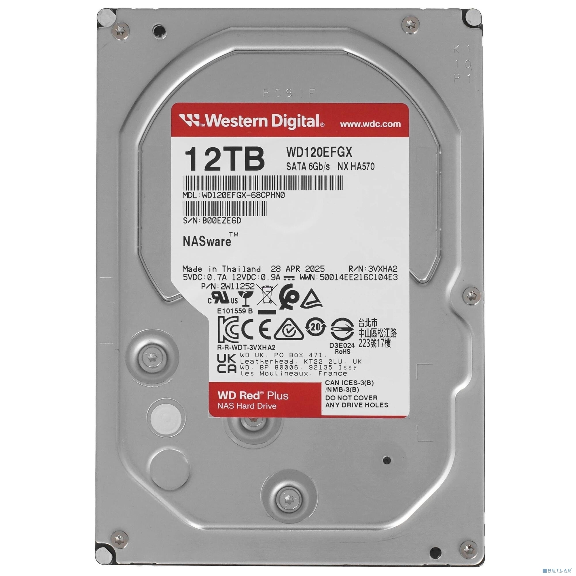 Жесткий диск HDD WD Red Plus 12Tb 7200rpm SATA 512Mb 3.5