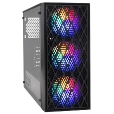 Компьютерный корпус Miditower ExeGate EVO-8243-EVO800 (ATX, БП EVO800RGb с вент. 12 см, 2хUSB+1хUSB 3.0, черный, 3 вент. с RGb подсветкой, боковая панель - закаленное стекло)
