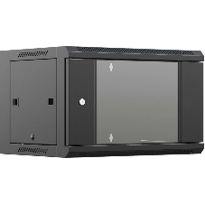 Шкаф настенный телекоммуникационный NTSS W 9U 600х450х500 мм, 2 профиля 19, дверь стеклянная, боковые стенки съемные, задняя стенка, разобранный, черный RAL 9005 NTSS-W9U6045GS-2BL