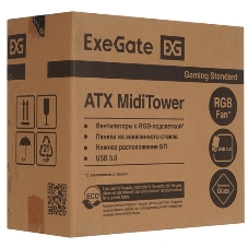 Компьютерный корпус Miditower ExeGate EVO-8243-EVO800 (ATX, БП EVO800RGb с вент. 12 см, 2хUSB+1хUSB 3.0, черный, 3 вент. с RGb подсветкой, боковая панель - закаленное стекло)