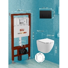 Комплект BAU 6 в 1: инсталляция BAU PRO, унитаз подвесной торнадо Bau Dream Hurricane-2, сиденье дюропласт микролифт, клавиша Hotel, черный матовый