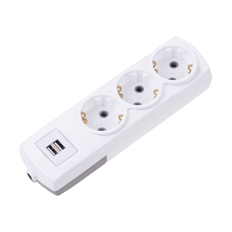 Удлинитель Rexant PREMIUM 3 гнезда, 5 м, 3х1,5 мм², с/з, 2 USB, белый