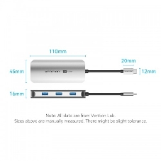 USB-концентратор Vention TQHHB, USB Type-C, USB/HDMI/RJ-45, USB Type-C