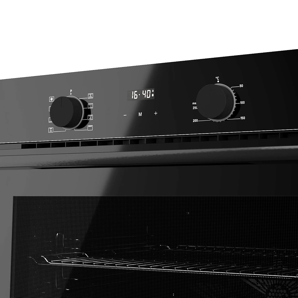 Духовой шкаф Monsher MOE 6008 Noir, 60 см, объем 80 л, утапливаемые переключатели, механический таймер, 2 стекла в дверце, 8 режимов, телескопические направляющие (на 1 уровень), энергоэффективность А, черный