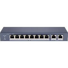 Коммутатор сетевой неуправляемый DS-S1008P - 8 RJ45 100M PoE, 2 порта с высоким приоритетом; 2 Uplink порта Gigabit