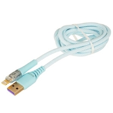 Кабель Maxvi MC-19L blue, USB-A - Lightning, 2.4A, LED ток макс. нагрузки 2.4А, макс. напряжение 5V; стандарт USB 2.0; длина кабеля 1.5м, нейлоновая оплетка, металлические корпуса разъемов,LED подсветка, цвет: синий
