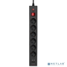 Сетевой фильтр Buro BU-SP1.8 USB 2A-B 1.8м (6 розеток) черный (коробка)