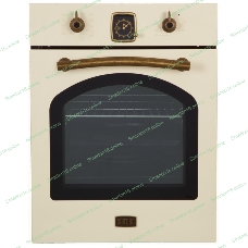 Встраиваемая электрическая духовка Korting OKB 4941 CRB, ширина 45 см, аналоговые часы в классическом стиле Frank Muller, таймера с функцией отключения, 9 режимов нагрева, объем духовки 45 л, телескопические направляющие на одном уровне, двухслойное остекление, каталитическая самоочистка, автоматическое отключение, в комплекте: 2 противня, хромированная решетка, цвет - слоновая кость; цвет ручек - бронза