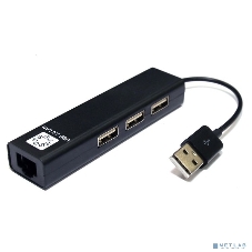 Кабель-адаптер 5bites UA2-45-06BKUSB2.0, 3хUSB2.0, RJ45 100MB, черный