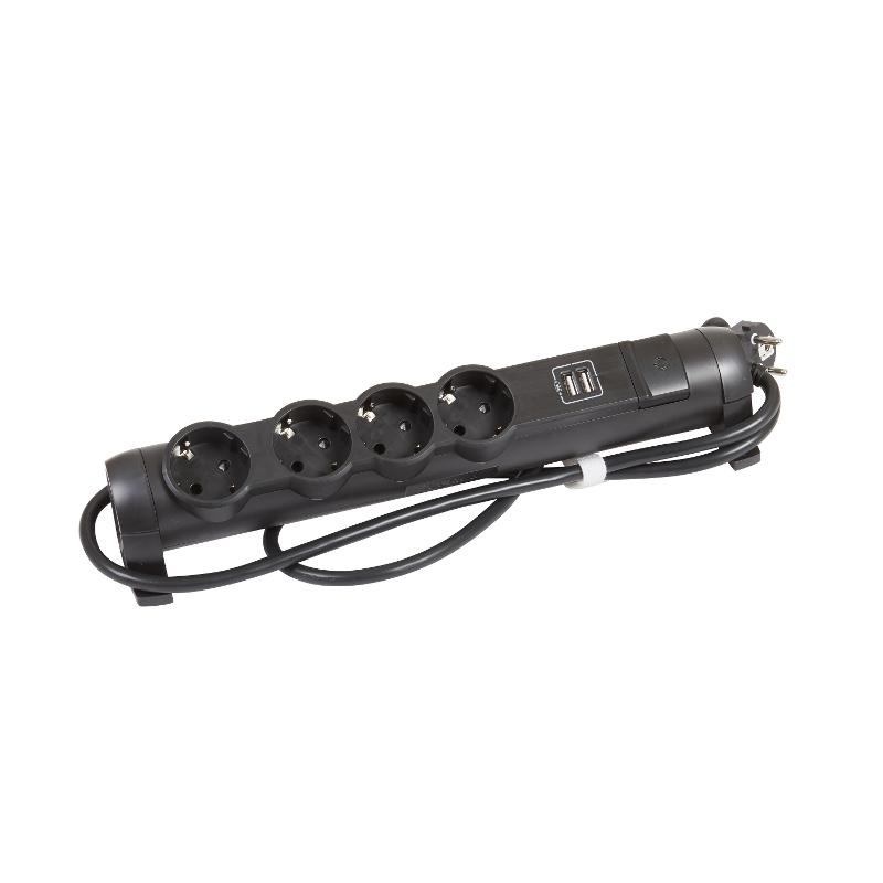 Удлинитель У04К 4 места 2P+PE 1,5м 3х1,5мм2 16А USB A+C 20Вт черный COMFORT