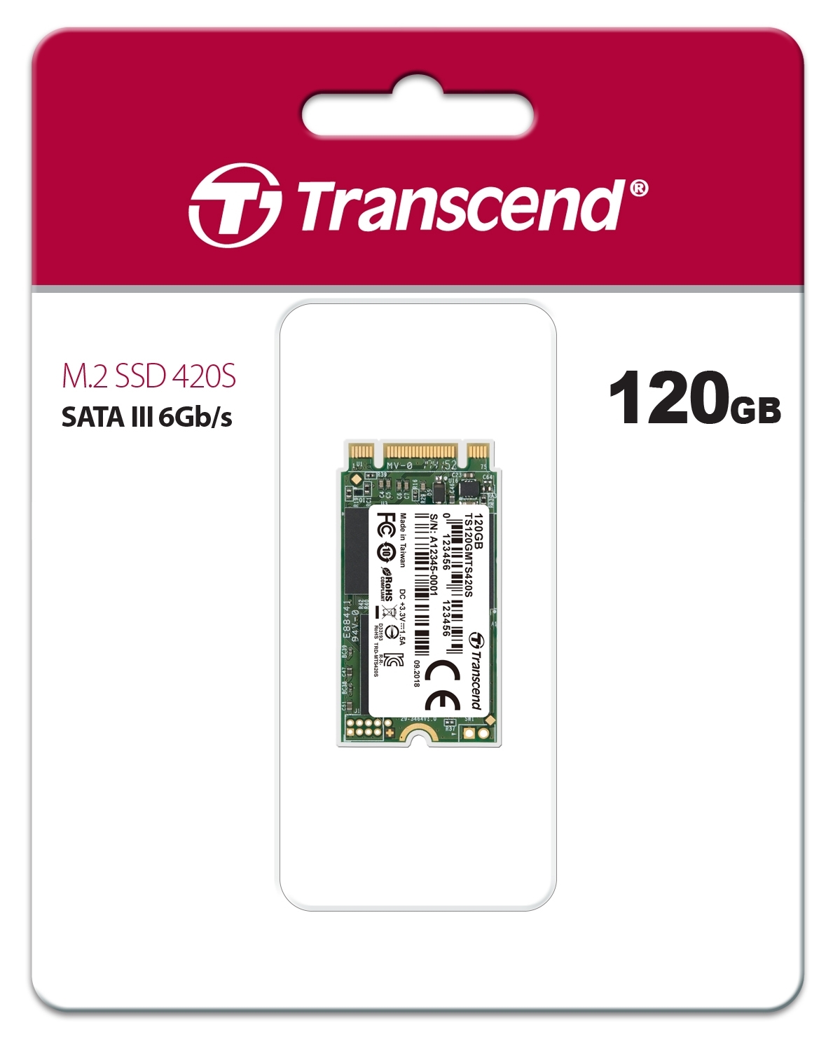 Накопитель SSD M.2 Transcend 120Gb MTS420 (SATA3, up to 560/340MBs, 85000 IOPs, 3D TLC, 22х42мм) TS120GMTS420S
