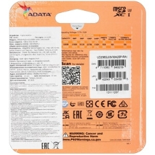 Флеш карта microSD ADATA 256Gb microSDXC Class 10 UHS-I U3 V30 A2 180/160 MB/s (SD адаптер)