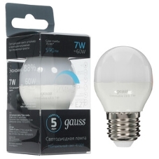 Лампа светодиодная Шар Gauss 7W 550lm 6500K Е27 шаг. диммирование LED