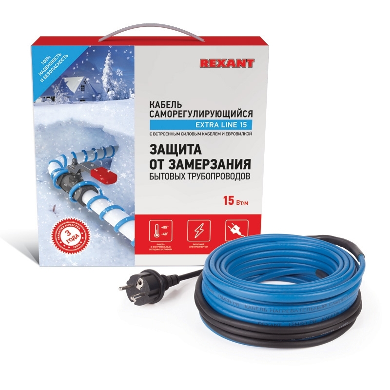 Греющий саморегулирующийся кабель Rexant на трубу 15MSR-PB 2M (2м/30Вт)