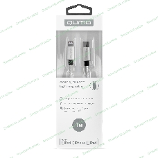 Кабель Qumo MFI, Type-С -Apple 8 pin, 1м, Type-C, 5В, 2,4А, 12W, нейлоновая оплетка, металлический коннектор, серебро