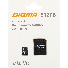 Флеш карта microSDXC 512Gb Class10 Digma CARD30 + adapter