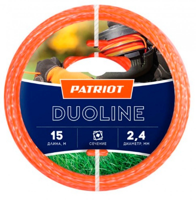Леска для садовых триммеров Patriot Duoline d=2.4мм L=15м