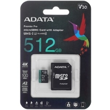 Флеш карта MICRO SDXC 512Gb W/AD. AUSDX512GUI3V30SA2-RA1 ADATA