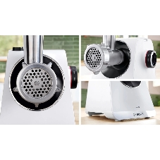 Мясорубка электрическая Bosch MFWS609W белый/черный, 2100 Вт, 3.5 кг/мин, реверс, насадки - 4