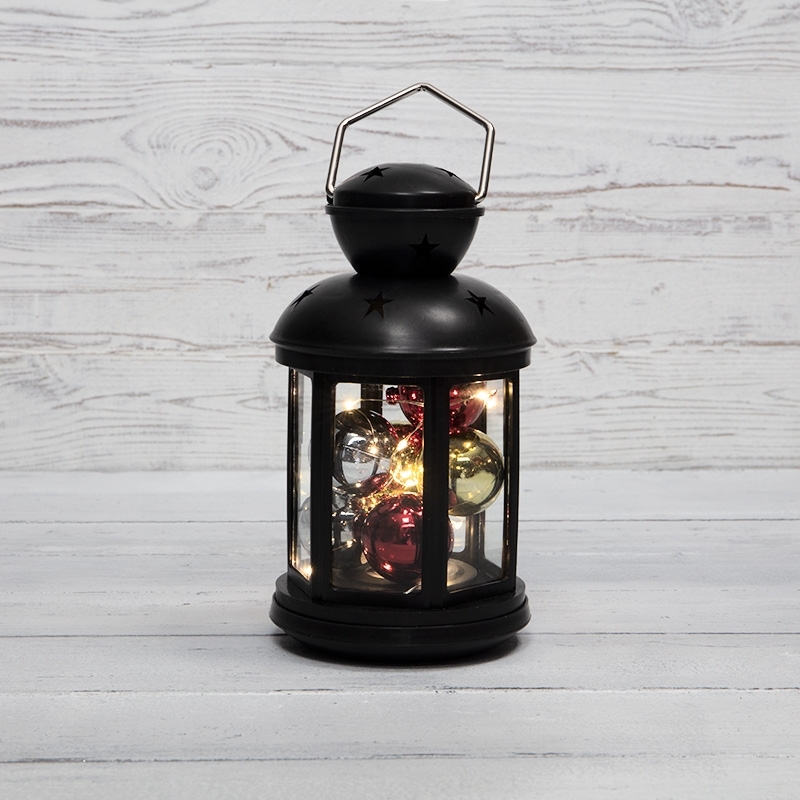 Декоративный фонарь Neon-night с шариками 12х12х20,6 см, черный корпус, теплый белый цвет свечения