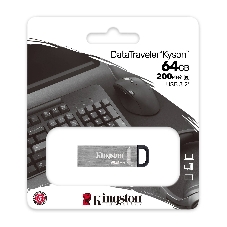 Флешка USB Kingston DataTraveler KYSON (DTKN/64GB), 64Gb, USB 3.2 Gen 1, R/W 200/60, серебристый/черный