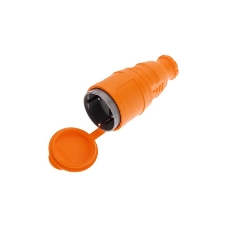 Розетка (колодка) Rexant влагозащищенная с крышкой 4 гнезда COMPACT, с/з, 16А, IP54, каучук, оранжевый