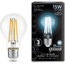 Лампа cветодиодная Gauss Filament А60 15W 1450lm 4100К Е27 LED 1/10/40