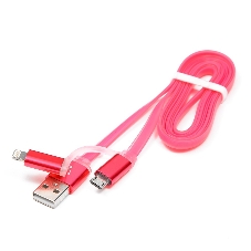 Кабель USB2.0 Cablexpert CC-mAPUSB2pk1m, AM/microBM 5P - iPhone lightning, 1м, комбо кабель, алюминиевые разъемы, розовый, блистер