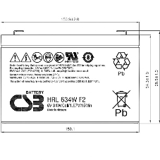 Аккумулятор 6V 9Ah CSB HRL634W (HRL634WF2FR) клеммы F2, огнеупорные