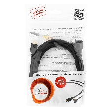 Кабель Cablexpert HDMI CC-HDMI490-15, 19M/19M, v2.0, медь, позол.разъемы, экран, угловой, 4.5м, черный, пакет