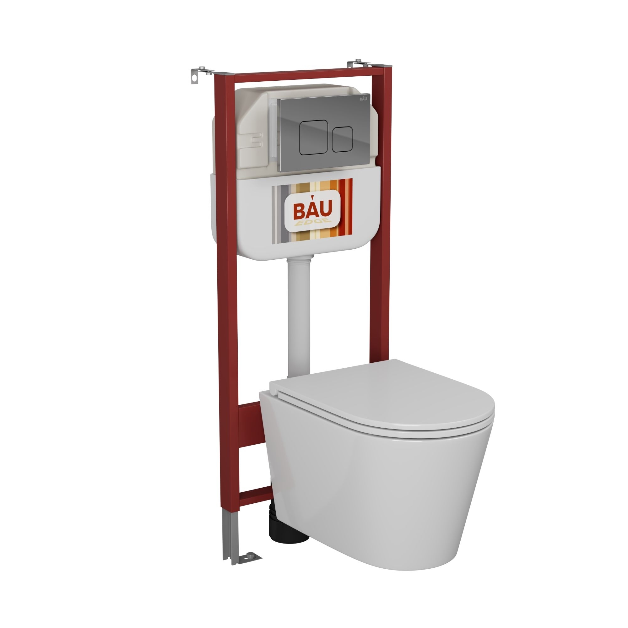 Комплект BAU 6 в 1: рамная инсталляция BAU NEO 45, унитаз подвесной безободковый вихревой со скрытым сливом Bau Nimb Hurricane3, сиденье дюропласт микролифт, кнопка смыва BAU Soul, хром