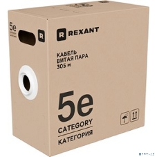 Кабель витая пара Rexant U/UTP, cat.5e, ZH нг(А)-HF, 4x2x0,52 мм, 24AWG, INDOOR, SOLID, серый, 305м
