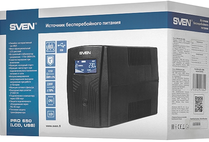 Источник бесперебойного питания Sven Pro+ 650 LCD USB