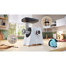 Мясорубка электрическая Bosch MFWS420W белый, 1900 Вт, 2.5 кг/мин, реверс, насадки - 3