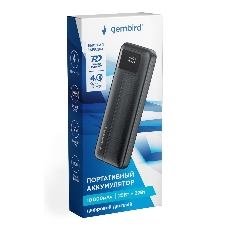 Портативный аккумулятор Gembird GPB-10Q, 10000мА·ч, QC/PD, дисплей, черный