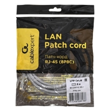 Патч-корд UTP Cablexpert PP6U-2M cat.6, 2м, литой, многожильный, серый