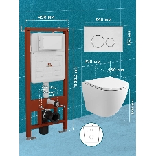 Комплект BAU 6 в 1: усиленная инсталляция BAU IDEAL, унитаз подвесной безободковый вихревой Bau Dream Hurricane3, сиденье микролифт, клавиша BAU Wheel антивандальная, нерж. сталь брашированная