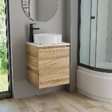 Тумба Bau Dream Blackwood 50 с дверцей, раковина BAU Dream круглая D41, смеситель для раковины высокий Hotel Black, черный