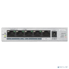 Коммутатор Zyxel GS1005HP Switch PoE +, 5xGE (4xPoE +), desktop, metal, silent, PoE budget 60 W