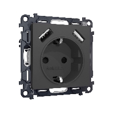 Комплект механизма электрической розетки ALFA Графит мягкое касание 2USB A+A 18W (быстрая зарядка) с/з QUANT (AP9090, VM155) MA909010