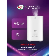 Увлажнитель воздуха Royal Clima RUH-ARP450/5.0E-WT белый, 40 м², 5 л, ультразвуковой, производительность 400 мл/ч, гигростат, сенсорное управление, верхний залив воды