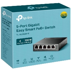 Коммутатор TP-Link TL-SG105MPE Easy Smart с 5 гигабитными портами (4 порта PoE+), 802.3af/at, бюджет PoE — 120 Вт, стальной корпус