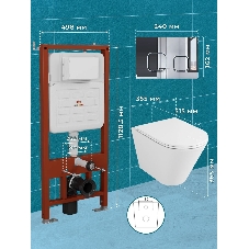 Комплект BAU 6 в 1: усиленная инсталляция BAU IDEAL, унитаз подвесной безободковый торнадо обратного потока Bau Nimb 52х36 Hurricane-2, сиденье дюропласт микролифт, клавиша BAU Strike, хром